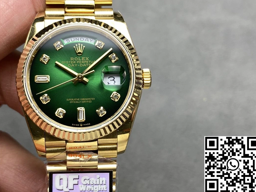 Green Dial Yellow Day Factory QF M128238-0069 Gold 36mm v5 Rolex Tungsten Steel Date 0713